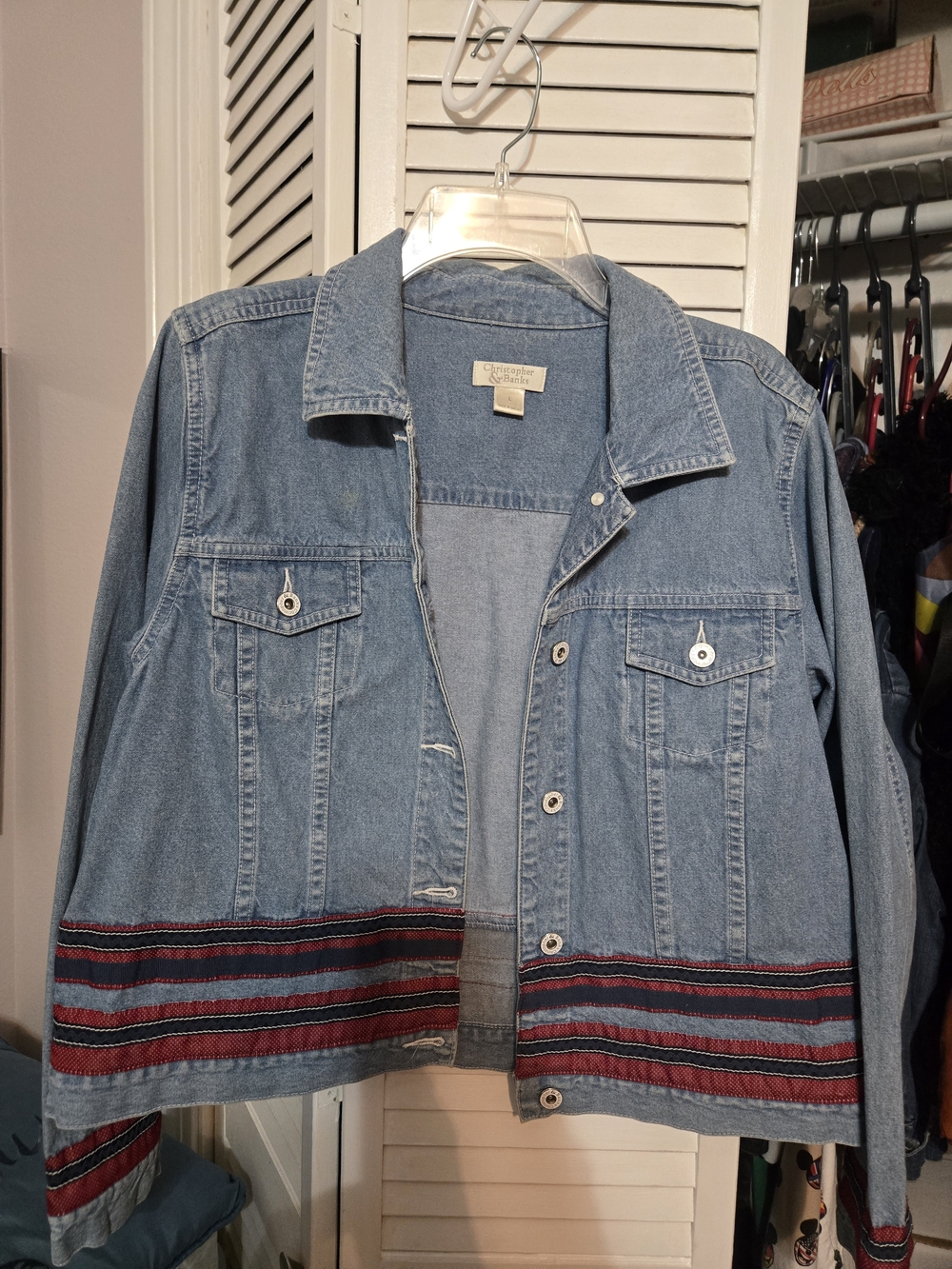 Christopher & Banks Blue Denim Jacket with Red and Black Trim